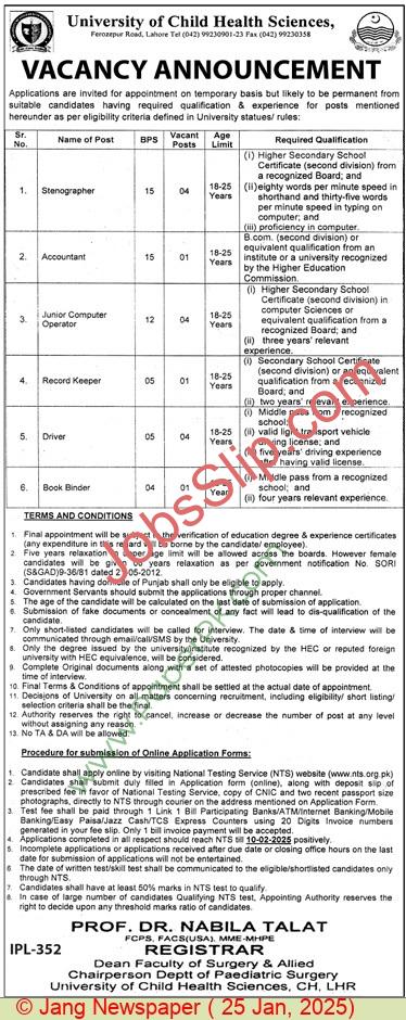 Specialized Healthcare & Medical Education Department Punjab Jobs 2025