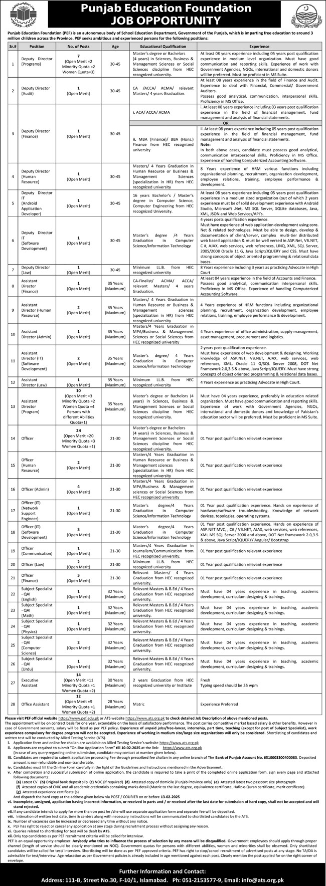 Punjab Education Foundation Jobs 2025 Apply Online 