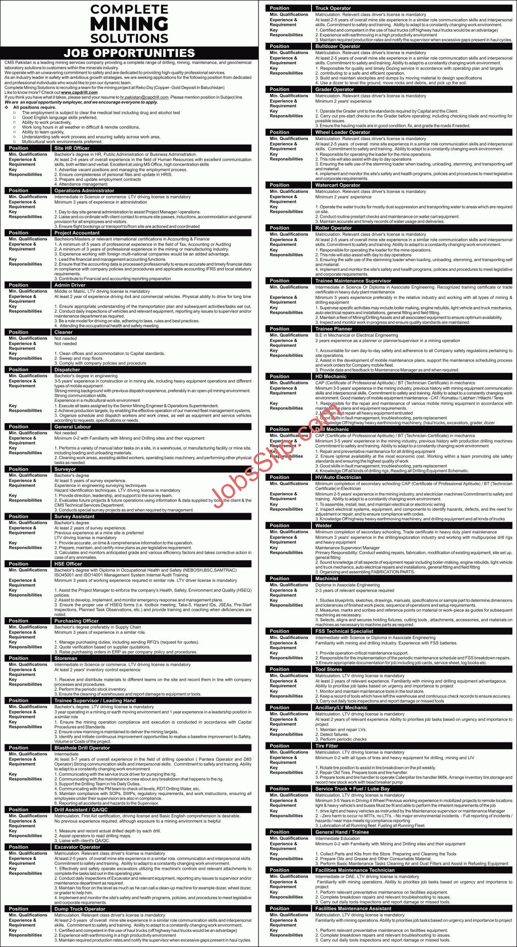 Complete Mining Solutions Pakistan Jobs 2025 