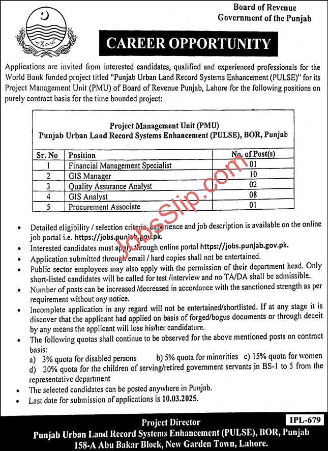 Board of Revenue Punjab Jobs 2025 