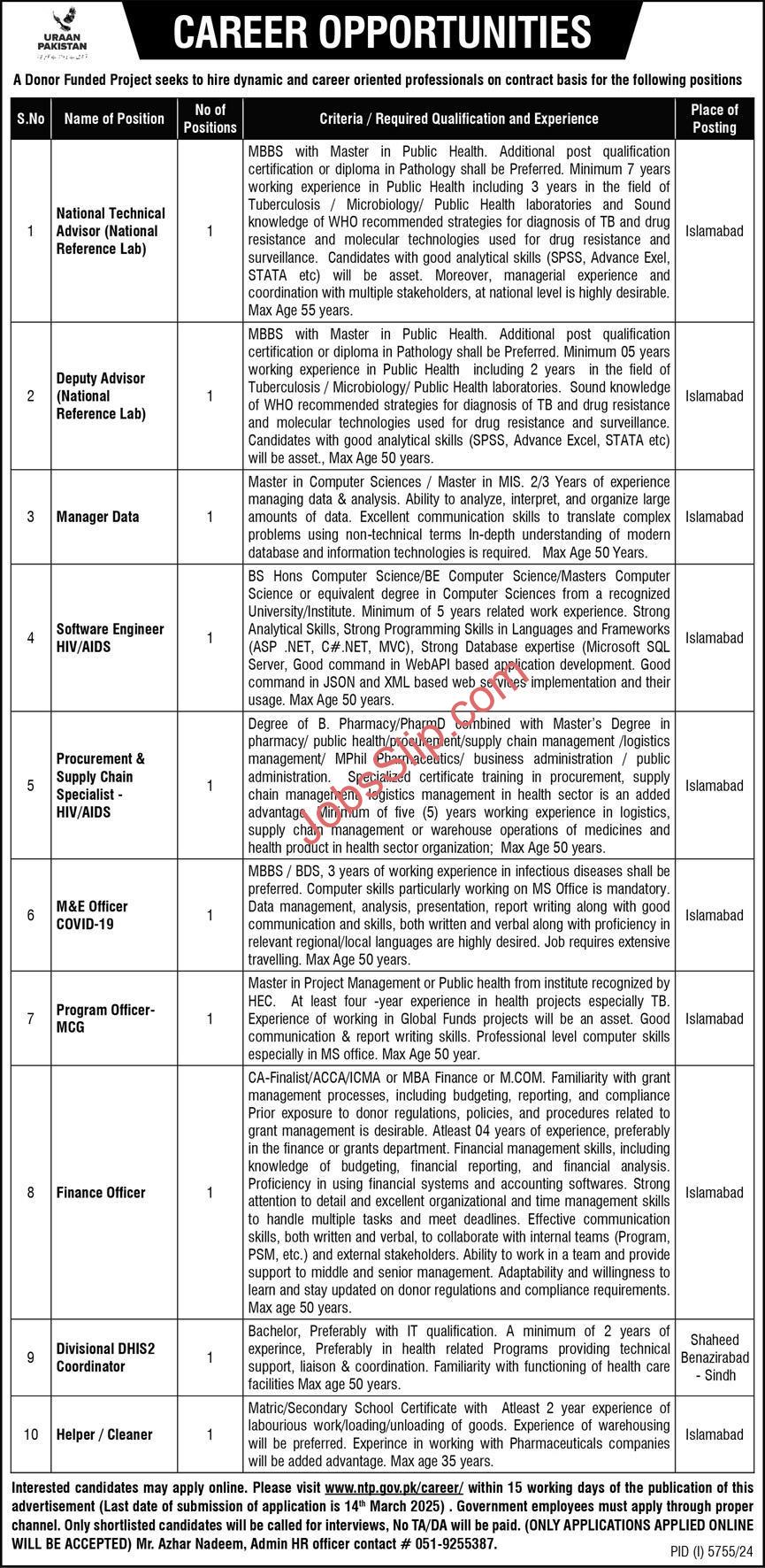 National TB Control Program NTP Jobs 2025