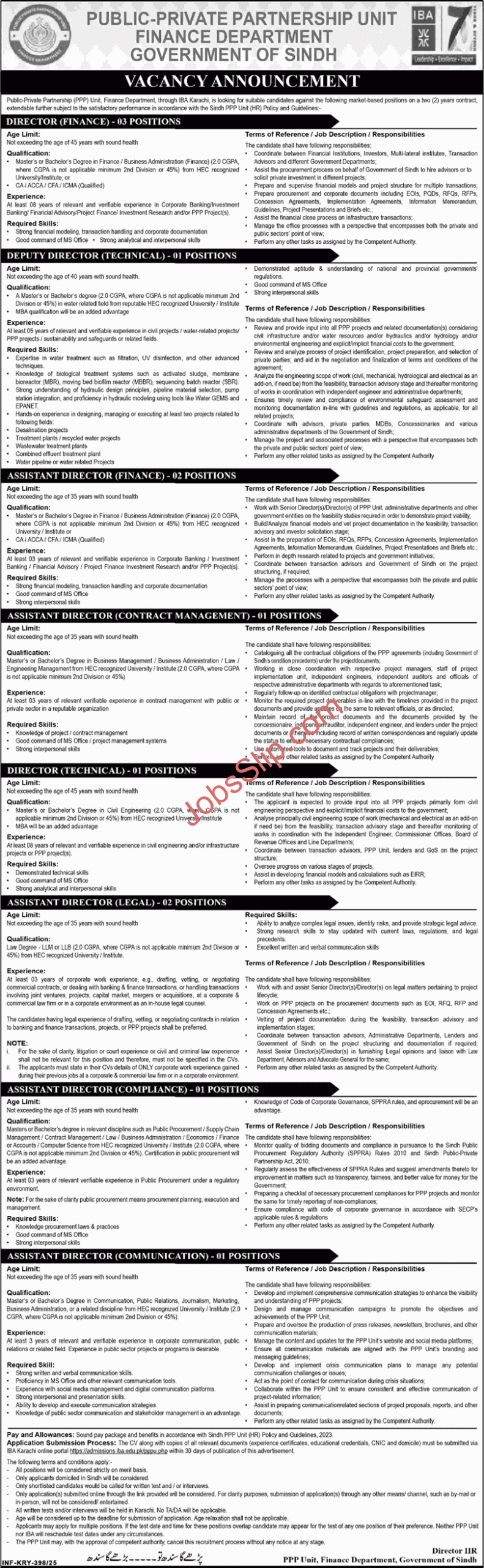 Finance Department Sindh Jobs 2025