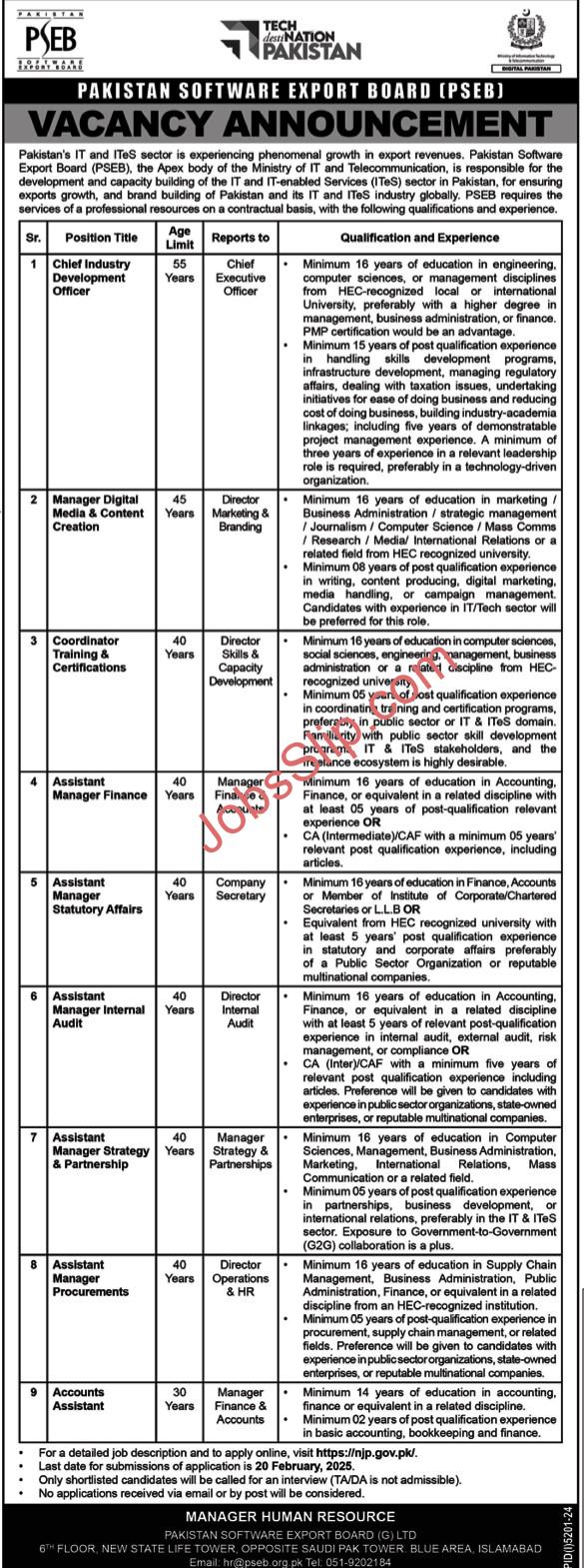 Pakistan Software Export Board PSEB Jobs 2025