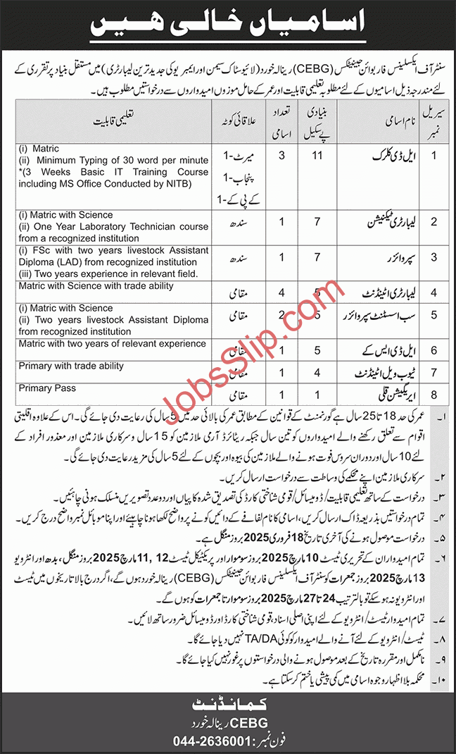 Center of Excellence for Bovine Genetics Renala Khurd Jobs 2025