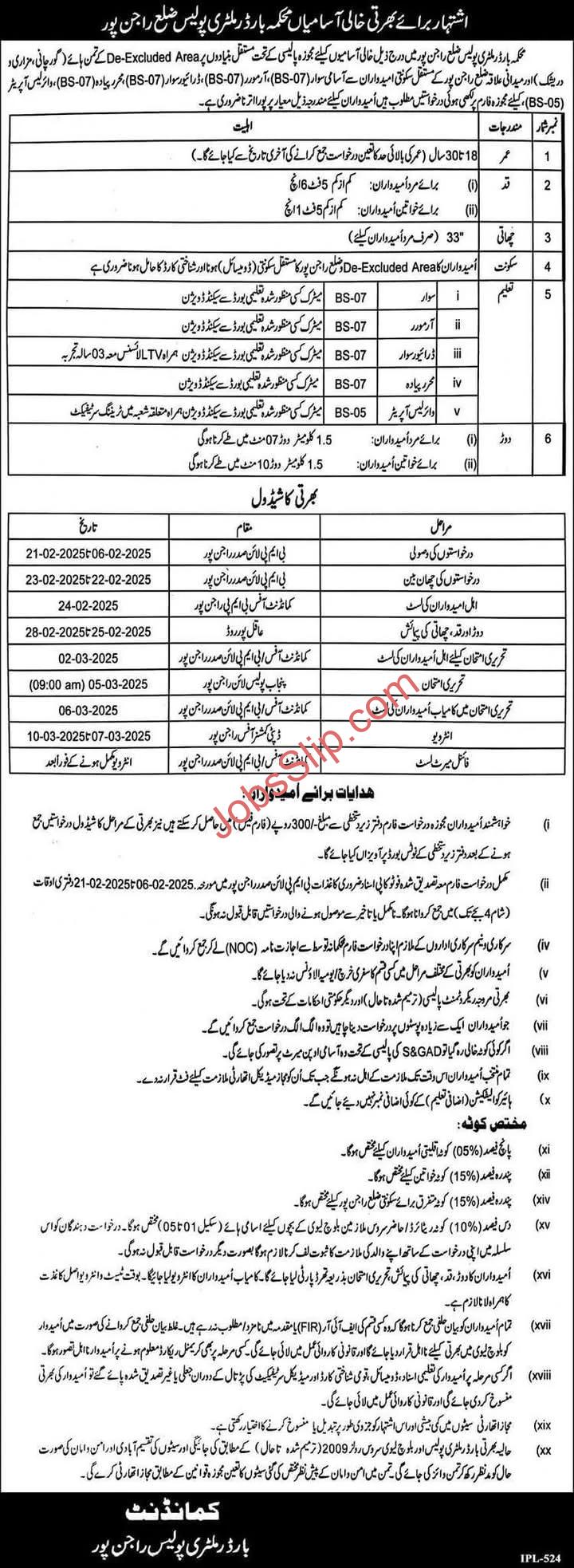 Border Military Police Rajanpur Jobs 2025 